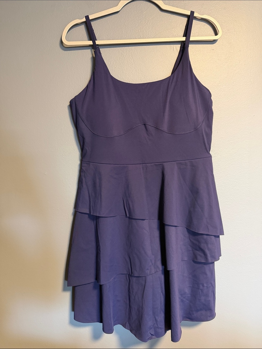 HALARA Purple Navy Tiered Spaghetti-Strap Mini Dress with shorts - Picture 1 of 5